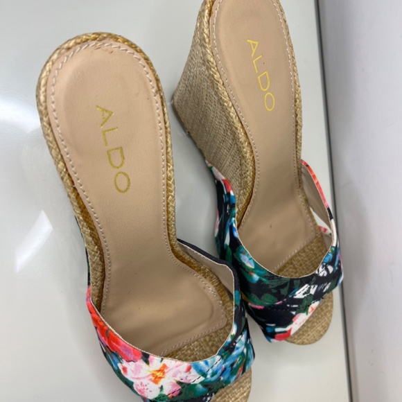 Aldo Sandals Floral Colourful Hawaiian Wedge Wicker High Heel Size 7.5 - Picture 10 of 14